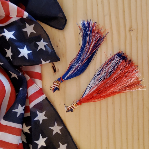 Patriotic Flag StarTassel Earrings - Picture 4 of 4
